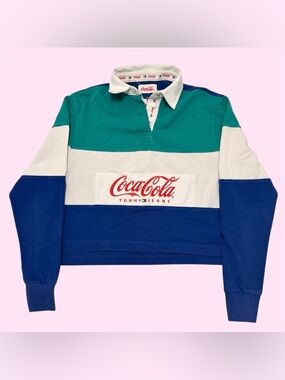 Tommy Hilfiger x Coca Cola Cropped Colorblock Rugby Shirt Embroidered Small